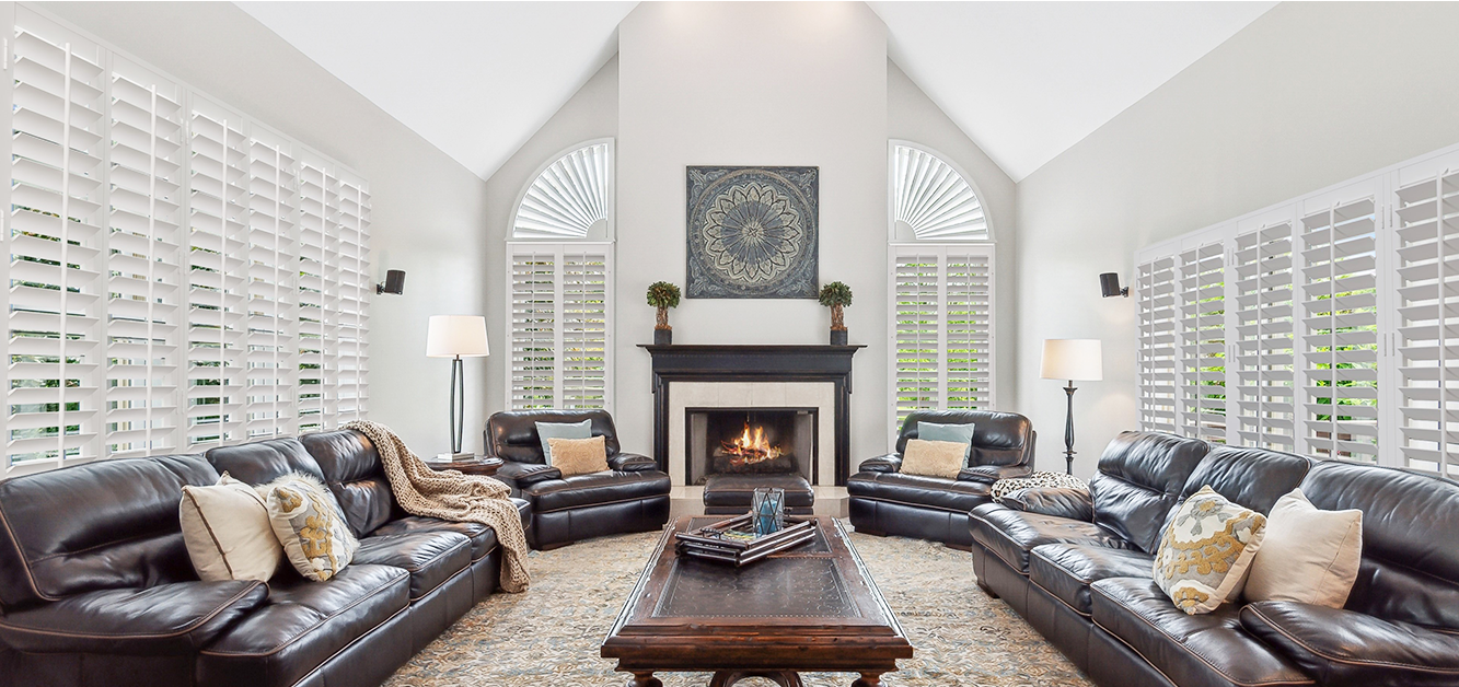 Plantation shutters in a living room