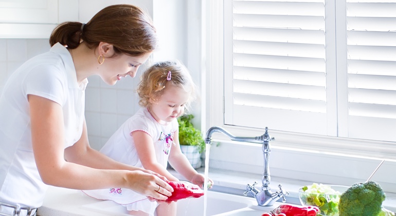 Child-friendly plantation shutters in Orlando kitchen.